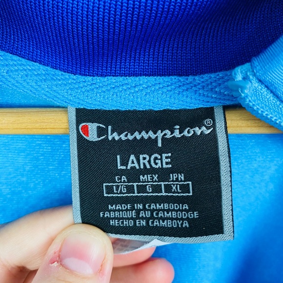 Champion Big C Life Embroidered Long Sleeve Zip Up Varsity Track Jacket Blue - Picture 15 of 16